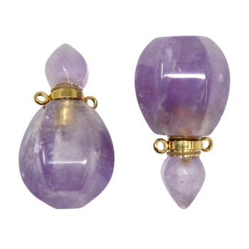 Amethyst Polished 22x33mm Bottle Pendant - For Essential oil or Perfume