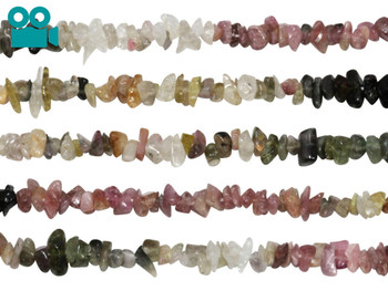 Multi Color Tourmaline Polished 3-5mm Raw Chips - 32" Strand