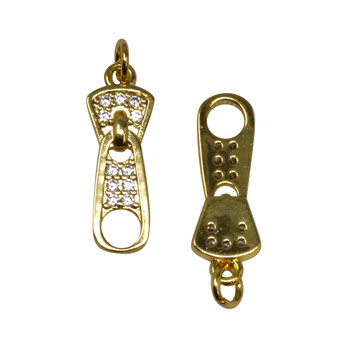 Gold 6x17mm Micro Pave Zipper Charm