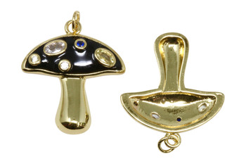 Gold Plated Micro Pave Enamel 25mm Black Mushroom Charm