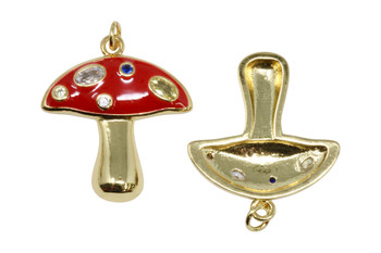 Red Enamel 25mm Mushroom Micro Pave Pendant