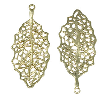 40x18mm Open Weave Leaf Pendant - Light Gold Plated