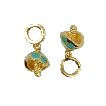 Gold Plated Enamel 10x20mm Teal Mushroom Charm With Ring