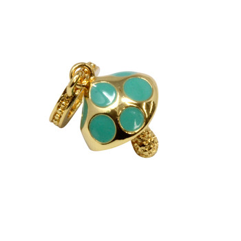 Gold Plated Enamel 10x20mm Teal Mushroom Charm With Ring