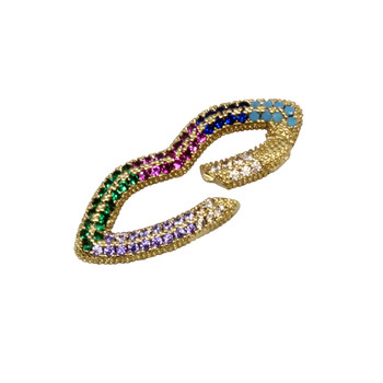 Gold Micro Pave 12x30mm Multi Color Lips Carabiner Spring Clasp