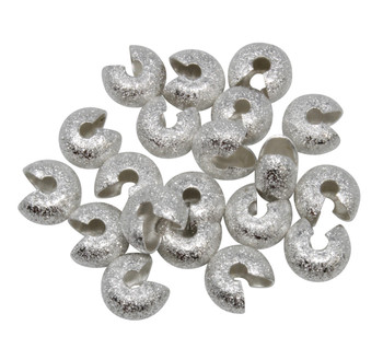 Textured Brass Silver Plated 6mm Crimp Covers - 20 Pieces