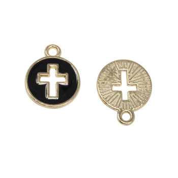 Gold Plated Enamel 11mm Black Cross Charm