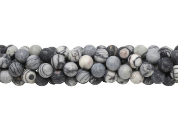 Black Veined Jasper Matte 10mm Round