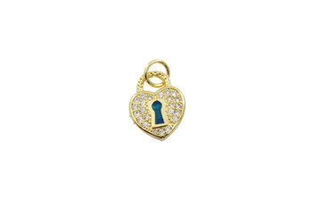 Gold Heart with Resin Keyhole Micro Pave Charm