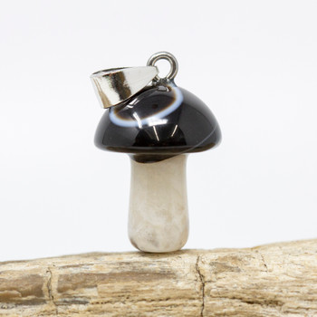 Black Agate with Quartz 16x20mm Mushroom Pendant