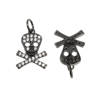 Black Micro Pave 11x15mm Skull & Bones Charm