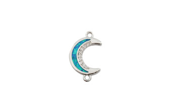 Silver Crescent Moon with Resin Micro Pave Link