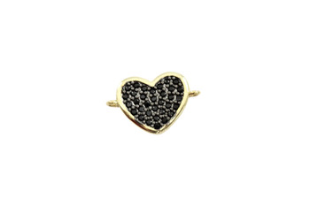 Gold and Black 11x16mm Heart Micro Pave Link