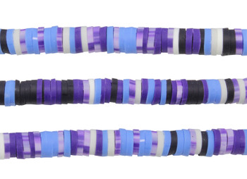 Polymer Clay 6mm Striped Blue, Purple, White Mix Disc