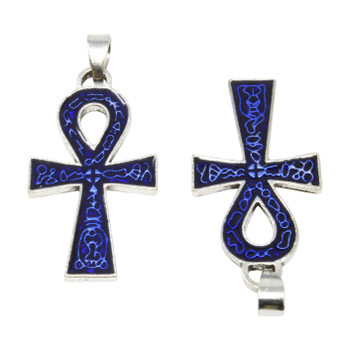 Blue Enamel 36x19.5mm Ankh Pendant