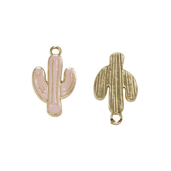 Gold Plated Enamel 21x12.5mm Pink Saguaro Cactus Charm