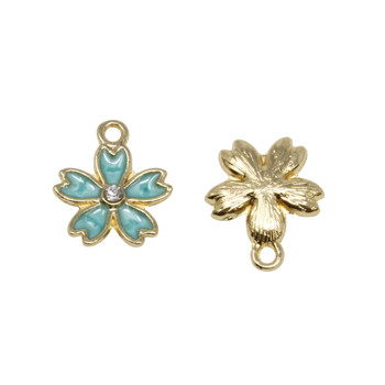 Gold Plated Enamel 17x14mm Aqua Flower Charm