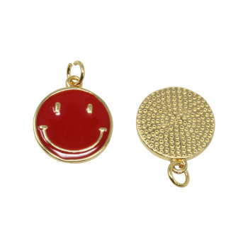 Gold Plated Enamel 15mm Red Smiley Charm