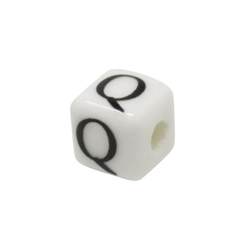 Ceramic 8mm Cube White and Black Alphabet Bead - Q