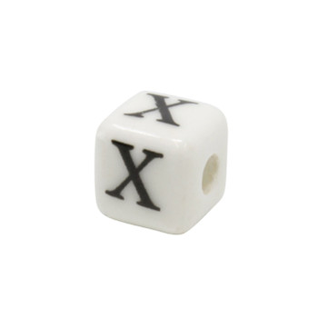 Ceramic 8mm Cube White and Black Alphabet Bead - X