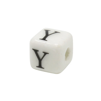 Ceramic 8mm Cube White and Black Alphabet Bead - Y