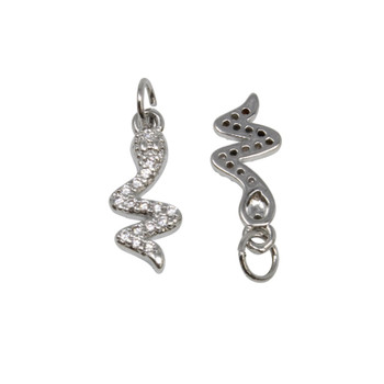 Silver Plated Micro Pave 6x11mm Snake Charm