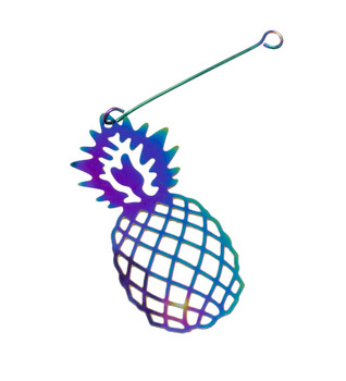 Rainbow Stainless Steel 35x15mm Pineapple Pendant with Pin