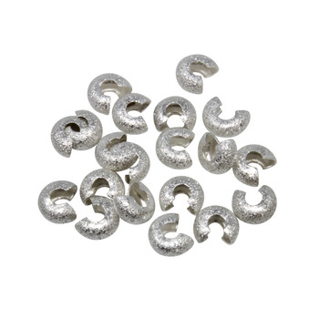 Textured Brass Silver Plated 4mm Crimp Covers - 20 Pieces