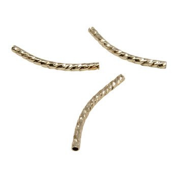 14K Gold Plated Brass 2x25mm Textured Curved Tube