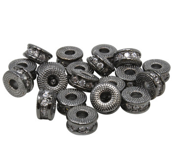 Gunmetal Plated Micro Pave Rondelle 8mm Forte Bead - Sold Individually