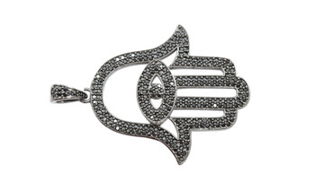 Gunmetal Micro Pave Large Hamsa Hand Pendant
