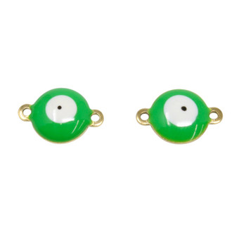 Gold Plated Enamel 10x14mm Green Evil Eye Link