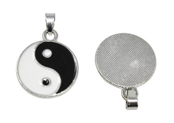 Silver Plated Enamel 28x23mm Yin Yang Charm