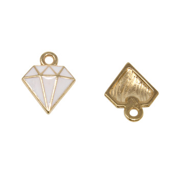 Gold Plated Enamel 11x14mm White Diamond Charm