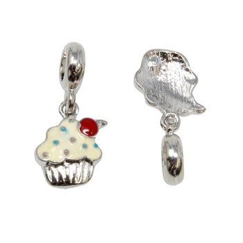Silver Plated Enamel 13x24mm Cake Dangle Charm