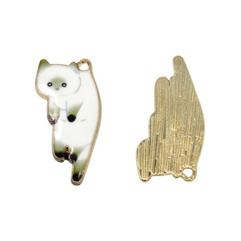Gold Plated Enamel 25x11mm White & Grey Kitten Charm