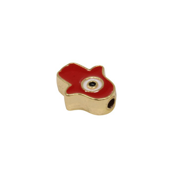 Gold Plated 15x13mm Hamsa Eye Bead with Red Enamel - Sold Individually