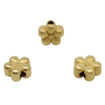Gold Plated 13mm Textured 5 Petal Flower Bead - Sold Individually