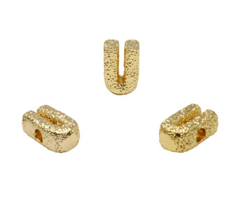 Gold Plated 13mm Textured Alphabet Bead - U