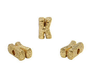 Gold Plated 13mm Textured Alphabet Bead - K