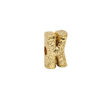 Gold Plated 13mm Textured Alphabet Bead - K