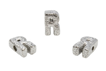 Silver Plated 13mm Textured Alphabet Bead - R