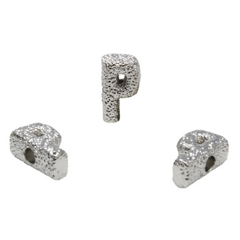 Silver Plated 13mm Textured Alphabet Bead - P