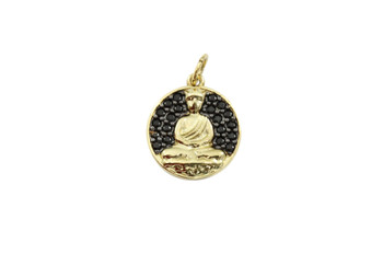 Gold / Black Micro Pave Sitting Budda Coin Charm