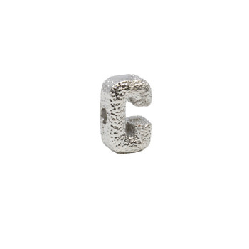 Silver Plated 13mm Textured Alphabet Bead - C