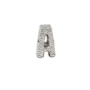 Silver Plated 13mm Textured Alphabet Bead - A