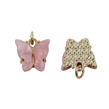 Resin Gold Plated 12mm Warm Pink Butterfly Charm