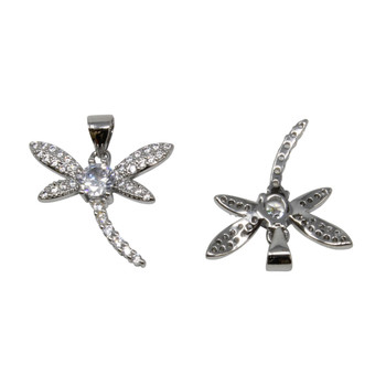 Silver Micro Pave Dragonfly Pendant