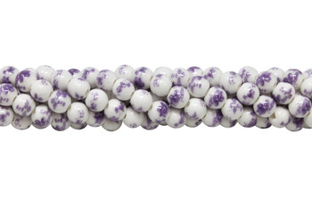 Ceramic Polished 8mm Round Violet Flower