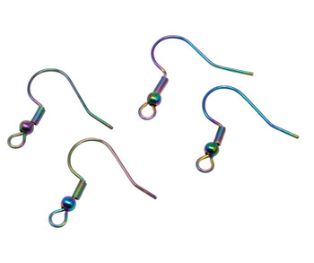 Stainless Steel Multi Color Ball End Earring Wires - 2 Pairs